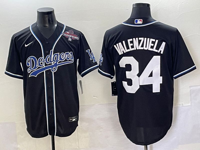 Men 2025 Los Angeles Dodgers #34 Valenzuela Black Three generations Fashion Nike MLB Jersey style 7047->los angeles dodgers->MLB Jersey